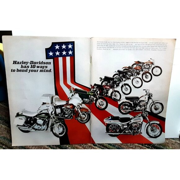 1971 Harley Davidson Motorcycle 10 Ways To Bend Your Mind Original Print Ad 70s - Picture 1 of 1